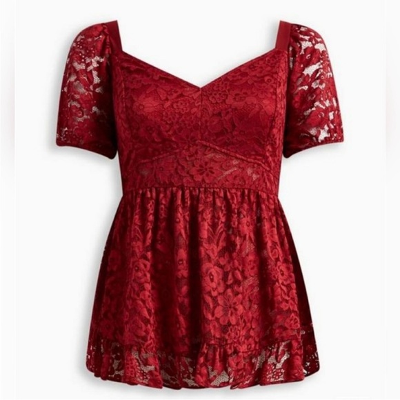 New Torrid Dark Red Lace Short Sleeve Babydoll Top Size 2X - Picture 4 of 12